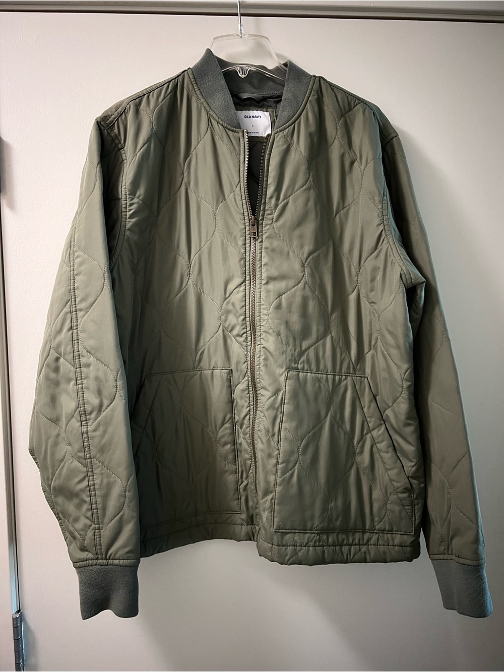 Old Navy Quilted Bomber Jacket in Olive Green